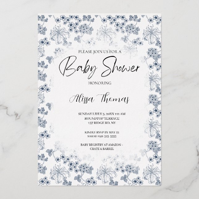 Invitation baby shower Toile Desing-Customizable Foil Invitation (Front)