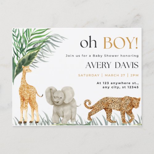 invitation baby shower wild one animals postcard