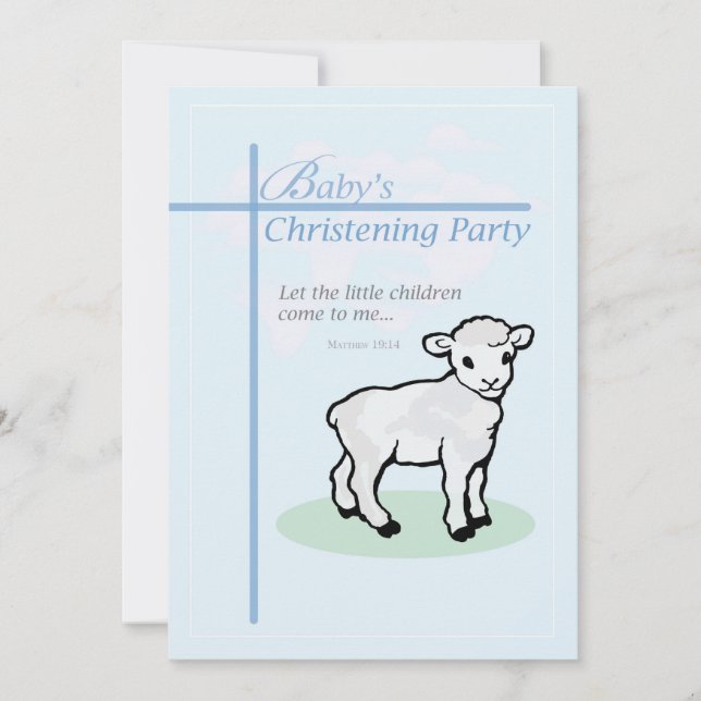 Invitation Baptism Celebration Blue Boy Lamb (Front)