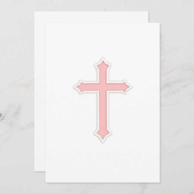 Invitation Baptism "Embossed" Cross Pink (Front/Back)