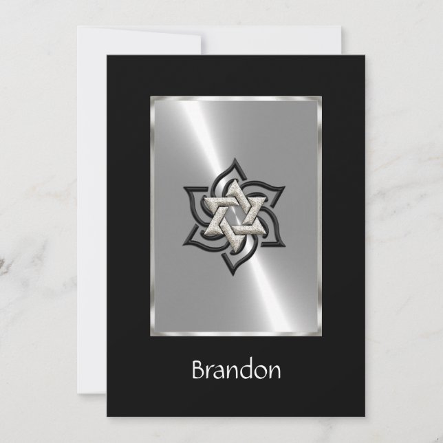 Invitation Bar Mitzvah Star of David Black Silver (Front)