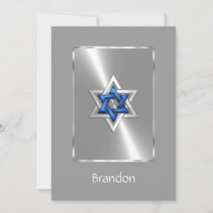 Invitation Bar Mitzvah Star of David Blue & Silver