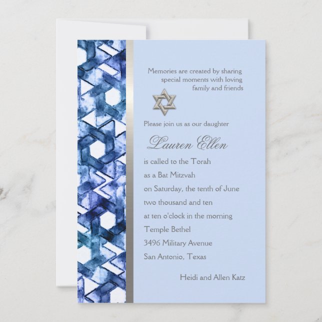 Invitation Bat Mitzvah Multi Color Damask (Back)