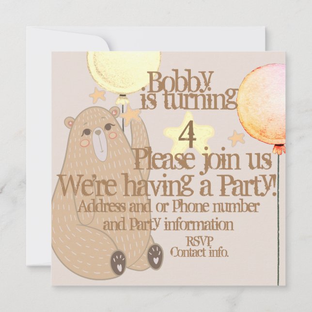 Invitation Bear, Dragon, Unicorn, Magical Friends (Back)