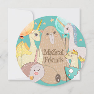 Invitation Bear, Dragon, Unicorn, Magical Friends
