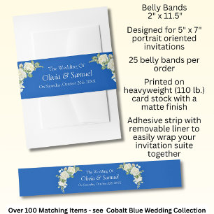 Invitation Belly Band Cobalt Blue & White Roses