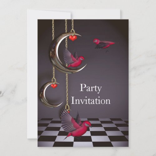 Invitation Birds Free Party Invite Red Pink Black