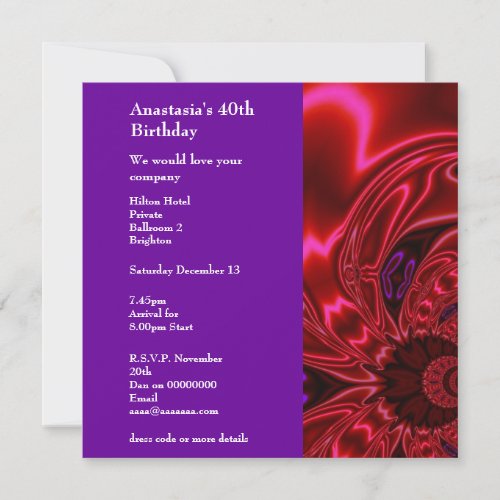 Invitation Birthday Abstract Faux Silk Red Purple