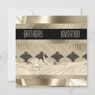 Invitation Birthday Black Light Gold Art Deco