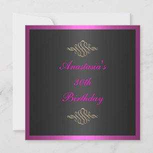 Invitation Birthday Black Pink & Gold Trim