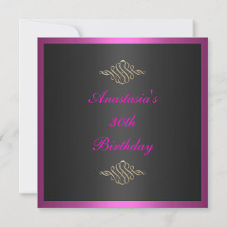 Invitation Birthday Black Pink & Gold Trim