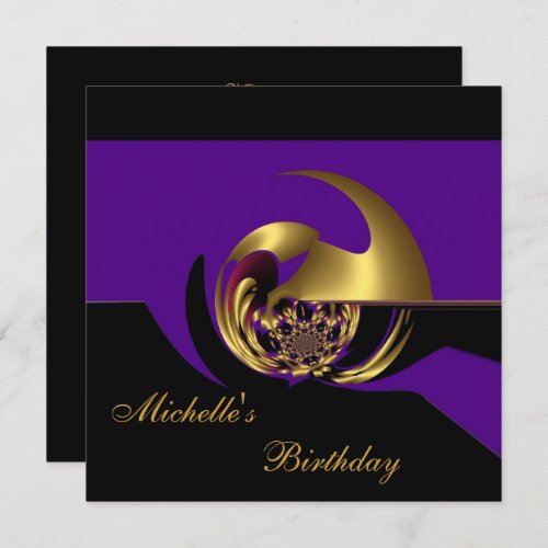 Invitation Birthday Black  Purple Gold Abstract