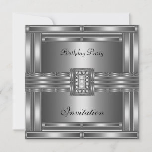 Invitation Birthday Chrome On Silver Diamond Jewel