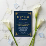 Invitation Birthday Dinner Elegant Navy Gold 80th<br><div class="desc">🥂Celebrate an incredible milestone with the "Parisian Night" 80th Birthday Dinner invitation. This sophisticated design features a timeless Navy Blue background paired with a luxurious faux gold foil Art Deco frame. Perfectly suited for a gentleman's or lady's formal celebration, this invitation sets a prestigious tone for your evening. Easily personalize...</div>