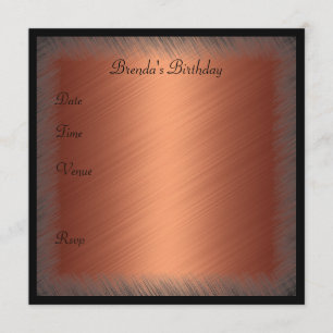 Invitation Birthday Frayed Copper Rust and Black