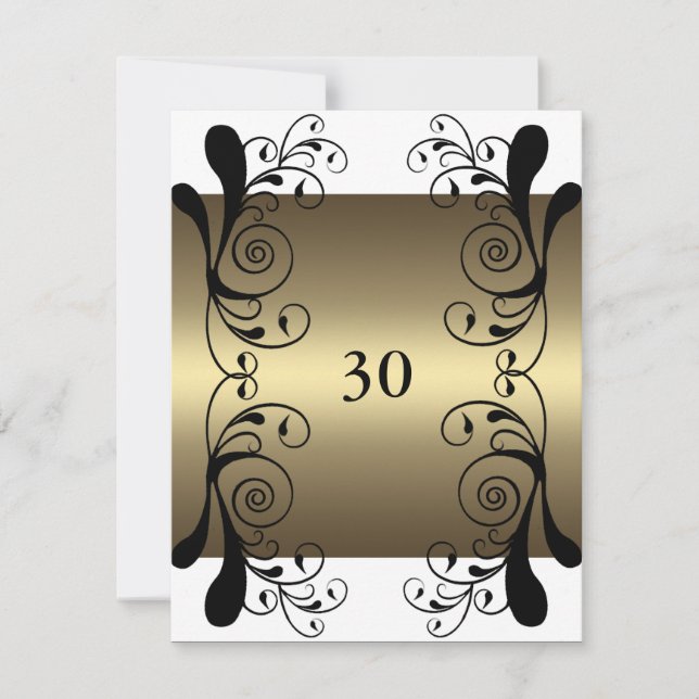 Invitation Birthday Gold White & Black Floral Glam (Front)