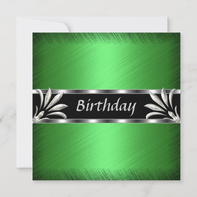 Invitation Birthday Green Silver Floral (Front)