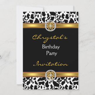 Invitation Birthday Party Animal Cow Gold Jewel