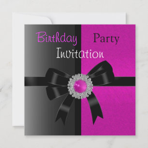 Invitation Birthday Party Black Bright Pink Jewel