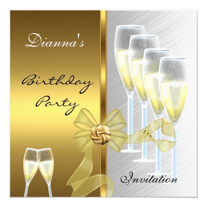 Invitation Birthday Party Elegant White Gold Announcement