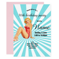 invitation,Birthday Party, vintage pinup girl Invitation