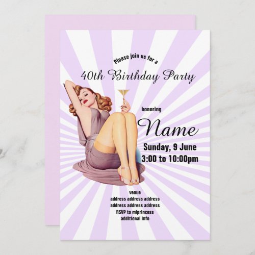 invitation Birthday Party vintage pinup girl Invitation