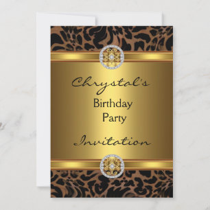 Invitation Birthday Party Wild Animal Gold Jewel