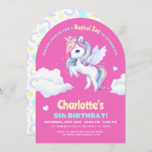 Invitation birthday party with unicorn.