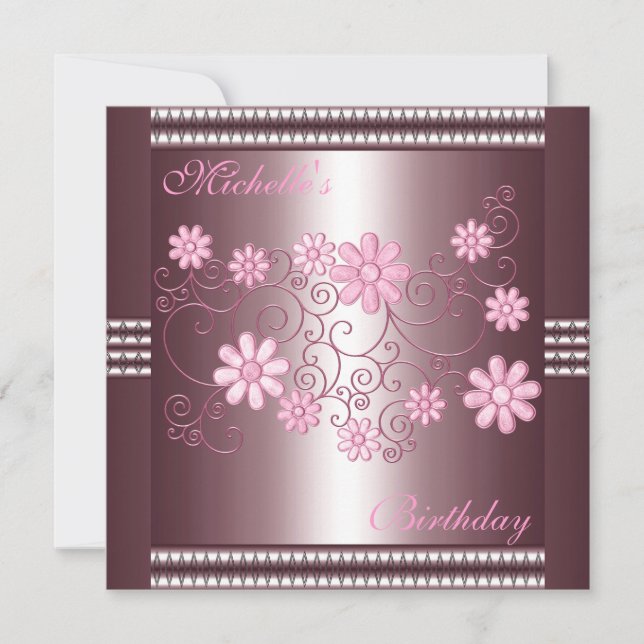Invitation Birthday Pink Floral (Front)