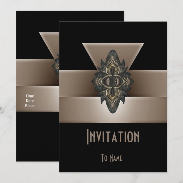 Invitation Black Gold Biege Art Deco 5" x 7" (Front/Back)