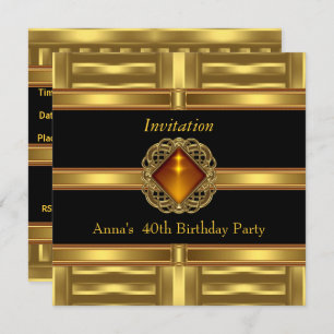 Invitation Black Gold on Gold 40th Birthday Party