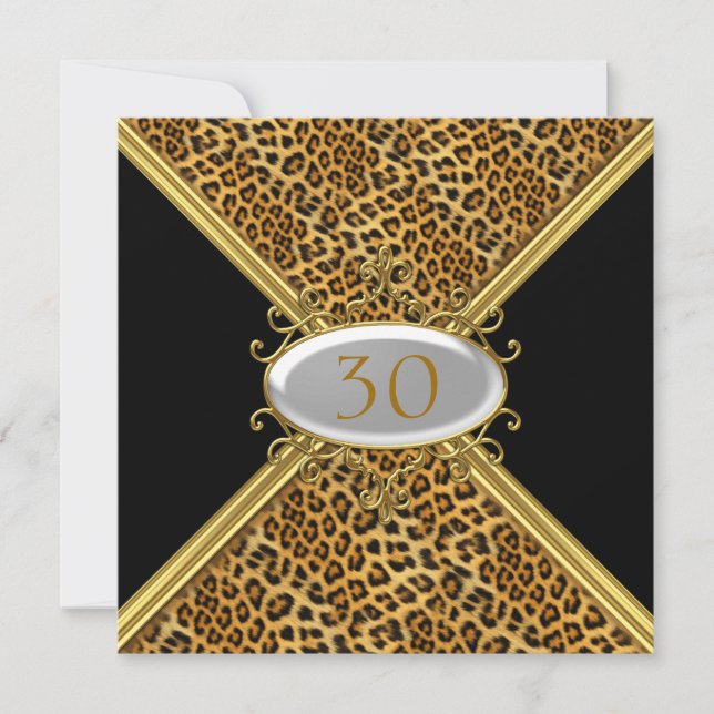 Invitation Black Leopard skin Birthday Anniversary (Front)