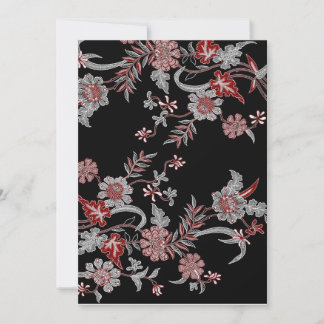 Invitation black modern floral batik pattern