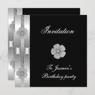 Invitation Black Silver Diamond flower Jewel