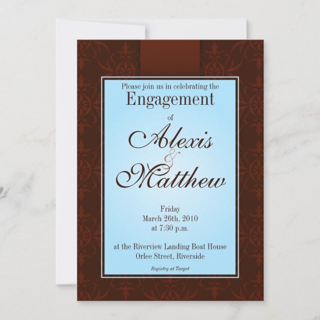 Invitation - Blue & Cocoa Orlee Pattern (Front)