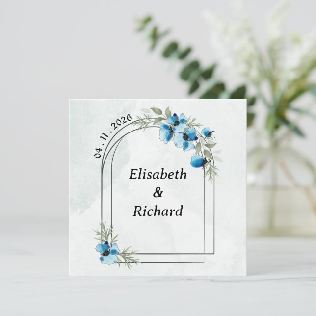 Invitation "Blue Flowers" (Standing Front)