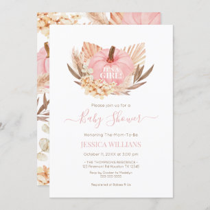 Invitation Boho Pampas Pumpkin pink baby shower