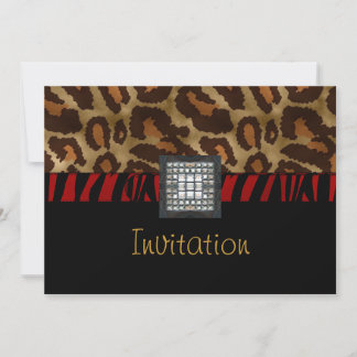 Invitation Card Black White Wild Animal Red Belt 2
