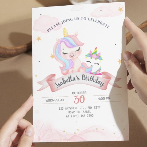 Invitation card for a girls birthday Unicorn