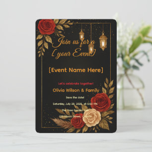 Invitation Card Template Luxury Black Gold Floral