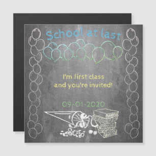 Invitation card to school enrollment on chalkboard