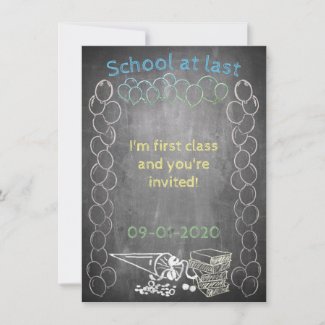 Invitation card to school enrollment on chalkboard