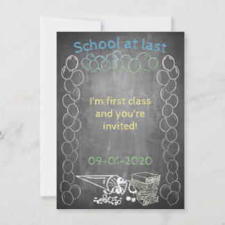 Invitation card to school enrollment on chalkboard