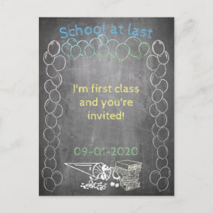 Invitation card to school enrollment on chalkboard