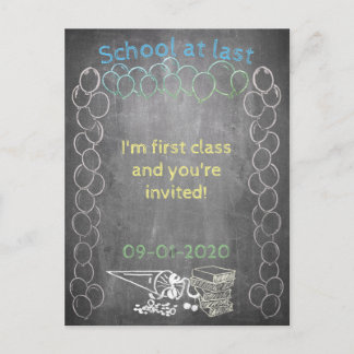 Invitation card to school enrollment on chalkboard