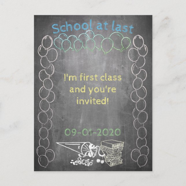 Invitation card to school enrollment on chalkboard (Front)