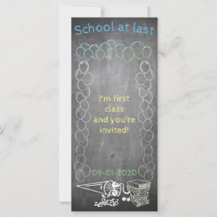 Invitation card to school enrollment on chalkboard