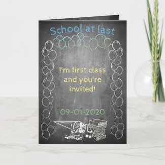 Invitation card to school enrollment on chalkboard