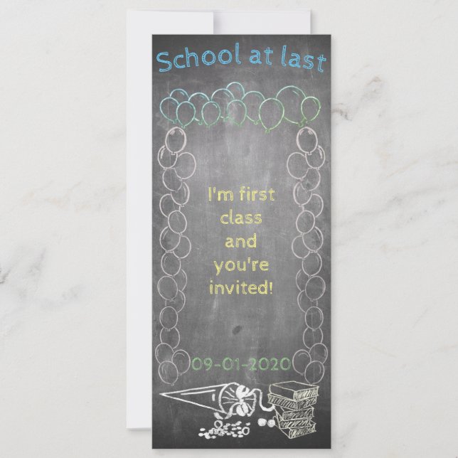 Invitation card to school enrollment on chalkboard (Front)