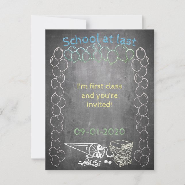 Invitation card to school enrollment on chalkboard (Front)